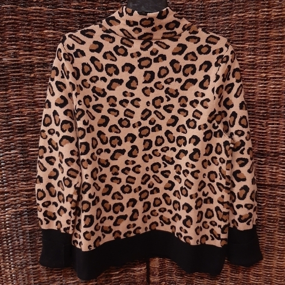 Rachel Zoe Women's Large Leopard Full Zip Knit Cardigan Sweater Coat Boho Tan - Picture 2 of 7